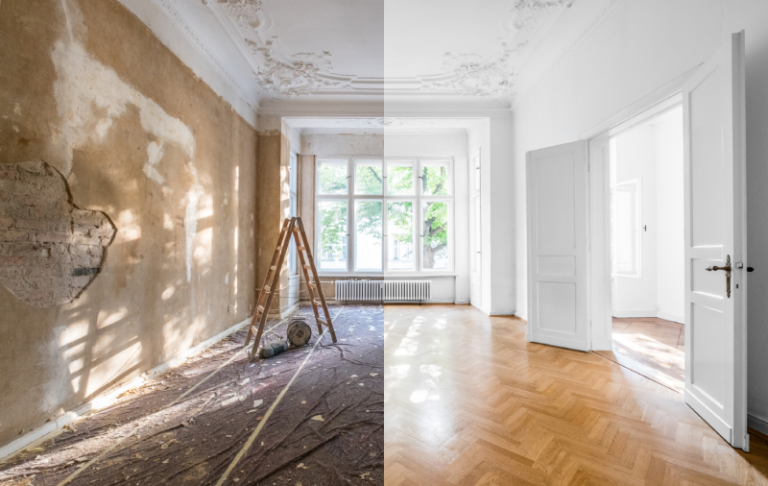 Before and After Renovation of Living Room | Rolox Home Services LLC