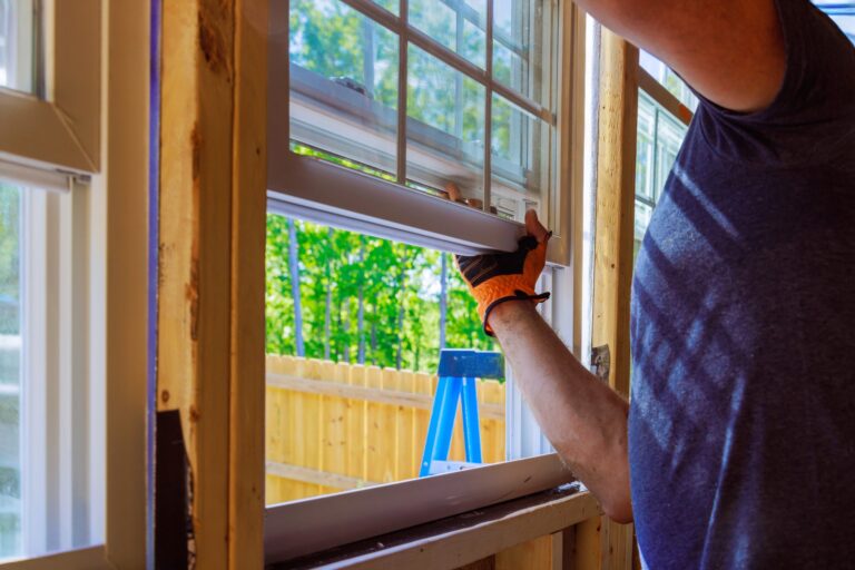 man putting a window in place